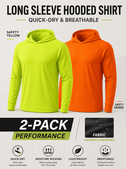 Men's UPF 50+ Sun Protection Long Sleeve Hoodie – Quick-Dry Moisture-Wicking Lightweight UV Shirt for Hiking, Fishing & Outdoor Activities, High Visibility Active Wear, Sizes S-XXXL