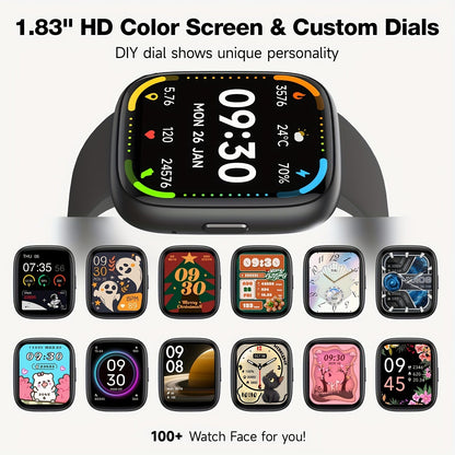 Smart Watch for Men & Women with Wireless Calling & Built-in Alexa – 1.83" HD Touch Screen, 100+ Sports Modes, Heart Rate Monitor, Waterproof Fitness Tracker, Compatible with iPhone & Android