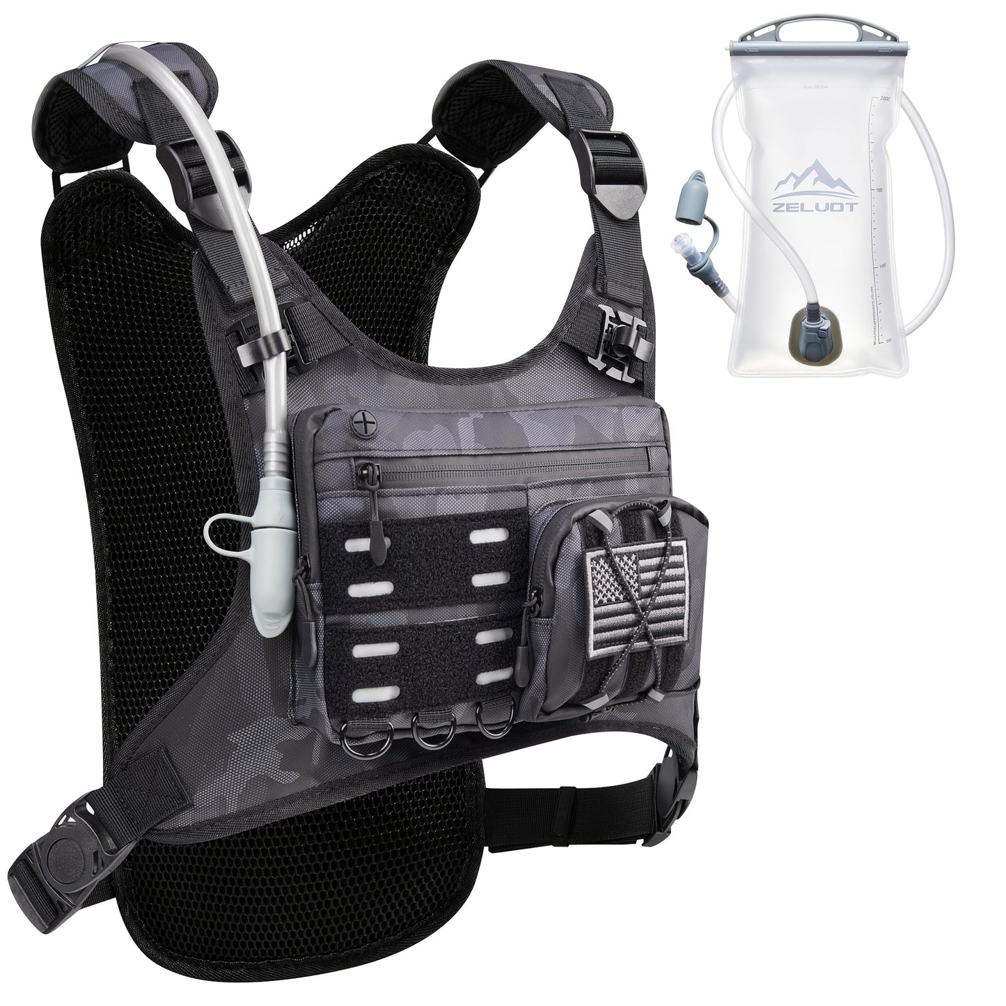 Running Hydration Vest with 3L Water Bladder Lightweight Adjustable Chest Pack Reflective Gear Holder for Men Women Marathon Trail Running Hiking Black Gray Camo Olive