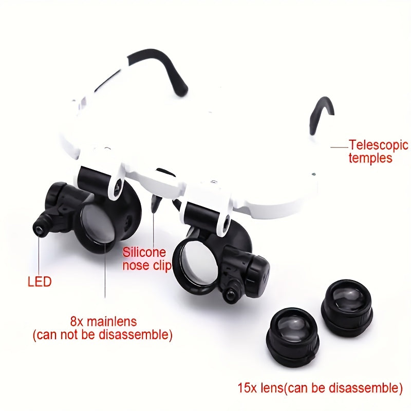 Head Mounted Magnifier 8X 15X 23X Hands-Free Dual Lens Magnifying Glasses with Adjustable Headband for Jewelry Making Electronics Repair Crafting Reading and Precision Work