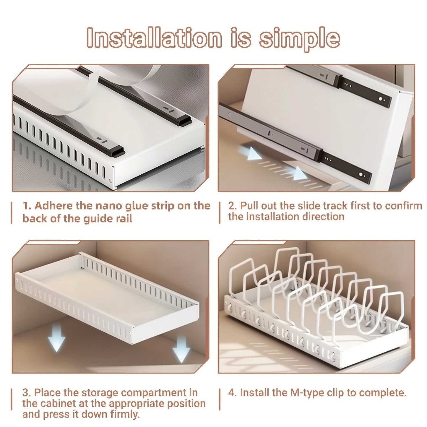Pull Out Pot & Pan Organizer Rack for Under Cabinet – Slide Out Lid Holder with 8 Adjustable Compartments, Drill-Free Install, Kitchen Cabinet Cookware & Baking Sheet Organizer – 1pc or 2pcs