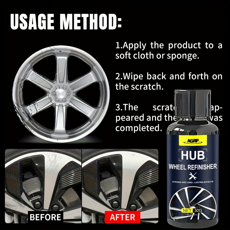 Car Wheel Scratch Repair Kit 30g Professional Hub Refinishing Compound for Aluminum Steel Rims Metal Shine Rejuvenator Long-Lasting Protective Layer Includes Sponge