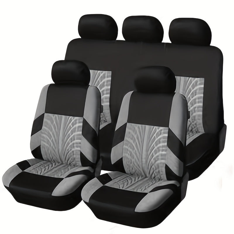 Full Enclosure 5-Seat Car Seat Covers with Tire Track Design – Universal Fit for Most Cars & SUVs, Breathable Fabric, Front & Rear Seat Protection, Stylish Auto Interior Accessories in Multiple Colors