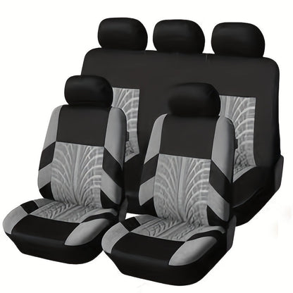 Full Enclosure 5-Seat Car Seat Covers with Tire Track Design – Universal Fit for Most Cars & SUVs, Breathable Fabric, Front & Rear Seat Protection, Stylish Auto Interior Accessories in Multiple Colors