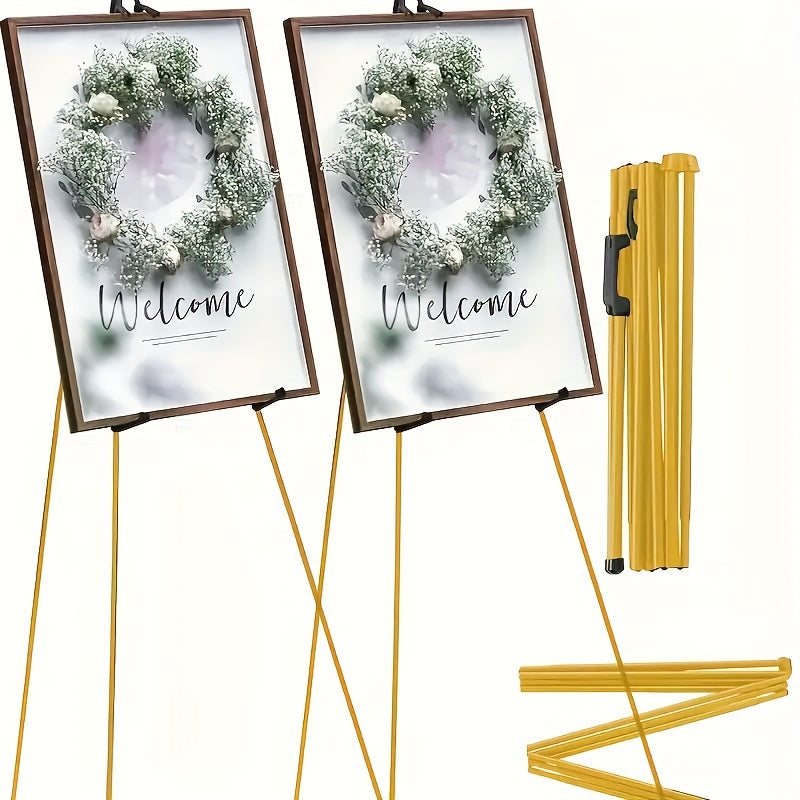63 Inch Portable Floor Easel Stand Metal Tripod with Carry Bag Wedding Sign Poster Display Quick Assembly Black Gold 1 or 2 Pack