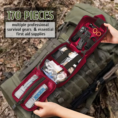 170-Piece Survival Kit & First Aid Emergency Gear Set – Includes Knife, 14-in-1 Axe, Flashlight, Survival Bracelet & Medical Supplies, Canvas Bag, Perfect Camping Hiking Outdoor Gift for Men & Women