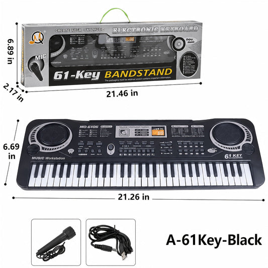 61-Key Electronic Piano Keyboard for Beginners - Built-In Microphone, Printed Music Sheets & USB Power, Complete Starter Kit for Kids & Adults, Perfect Birthday Gift for Music Lovers