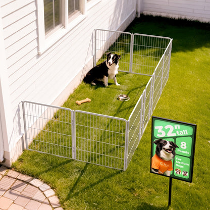FXW Dog Playpen Heavy Duty Metal Pet Fence with Gate – 8/16/24/32/48 Panels, 24/32/40 Inch Height, Indoor & Outdoor Exercise Pen for Large Medium Small Dogs, Portable Yard Garden RV Camping Enclosure