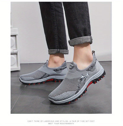 Men's Breathable Mesh Slip-On Sneakers – Lightweight Low-Top Casual Athletic Shoes with Rubber Sole, Round Toe, Monochrome Fabric Upper, Easy Wear Loafer-Style Footwear for Walking, Gym & Everyday Comfort, Spring & Summer