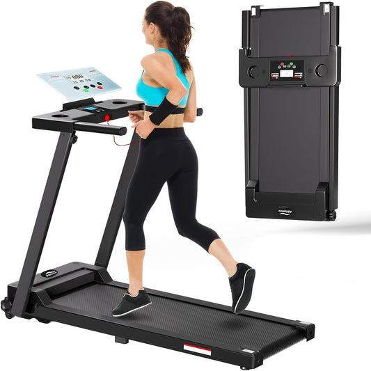 Portable Foldable Treadmill 3.0 HP with 300 LBS Capacity & Handle Bar – Compact Folding Walking Running Treadmill with LED Display for Home Office, Small Space Cardio Fitness Equipment