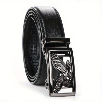 2pcs Men's Genuine Leather Belt Set with Automatic Ratchet Buckle – Adjustable Comfort Fit for 30"-44" Waist, Business & Casual Dress Belts in Black Light Brown & Black Dark Brown