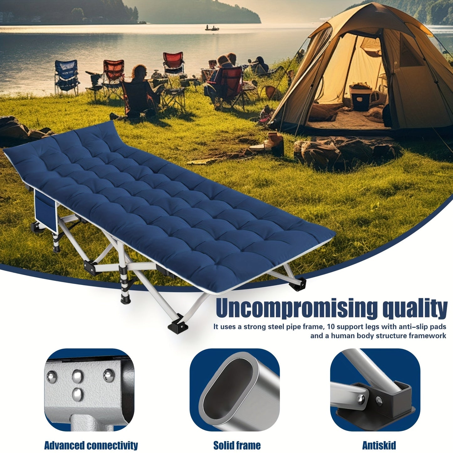 XXL Folding Camping Cot 79 x 32 Inch with Mattress & Carry Bag – Heavy-Duty Oversized Portable Sleeping Cot for Adults, Tall People, Guest Bed, Outdoor Camping, Travel & Emergency Use, Easy Setup