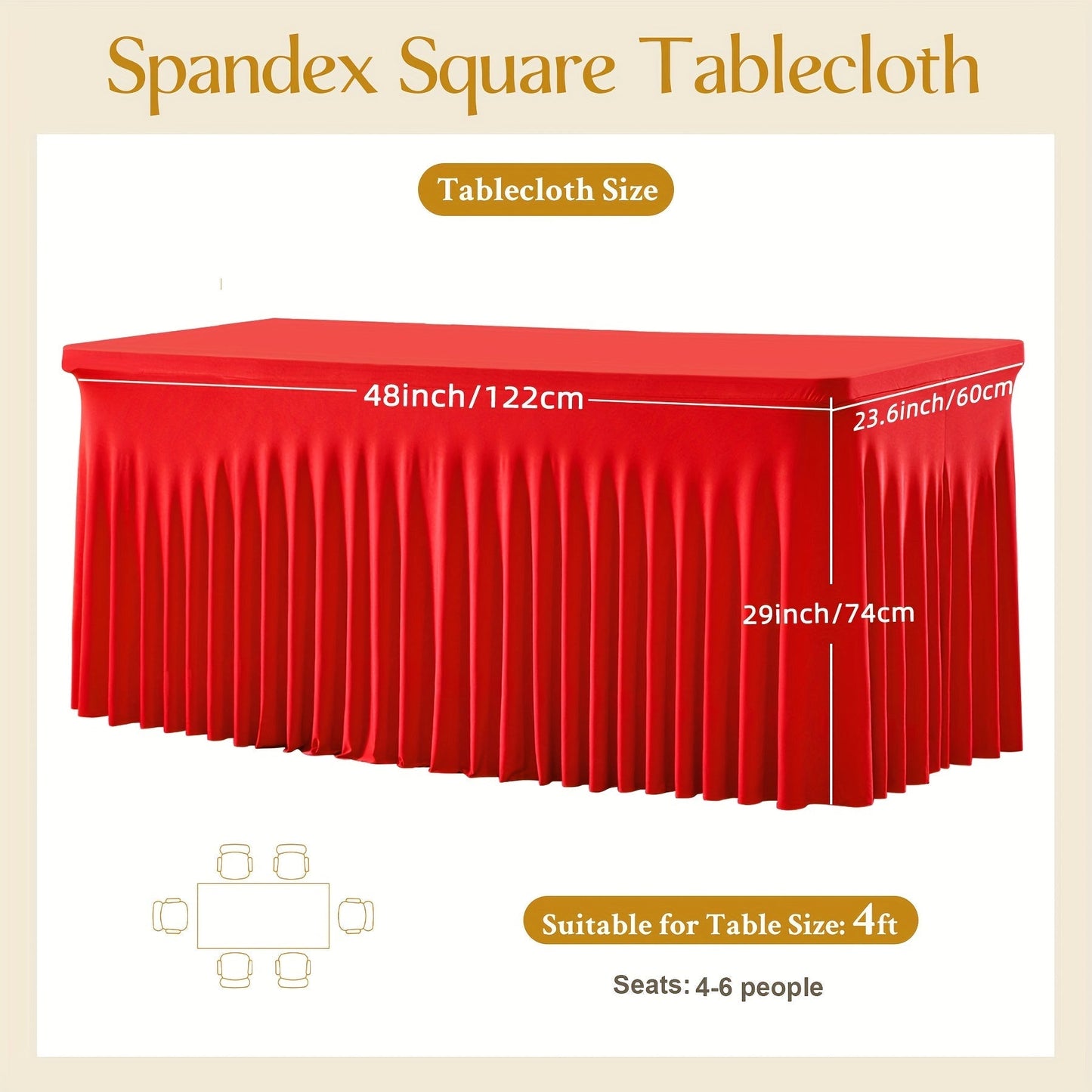 Elastic Spandex Table Cover with Jellyfish Skirt Thickened Non-Transparent High Stretch Polyester Tablecloth for 4ft 6ft Tables Party Birthday Wedding Banquet Hotel Conference Trade Show