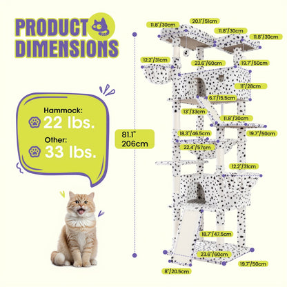 WEEWAY Corner Cat Tree Tower for Indoor Cats 36–81 Inch – Multi-Level Cat Furniture with Sisal Scratching Posts, Condo Cave, Hammock, Ramps, Plush Perches, Basket & Pompom Toys, Perfect Cat Gift