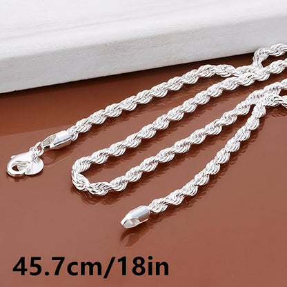 925 Silver Plated Twisted Rope Chain Necklace Unisex Stainless Steel Simple Tribal Style 18-30 Inch - Daily Party Wear All Season Jewelry Gift for Men Women Valentine's Day