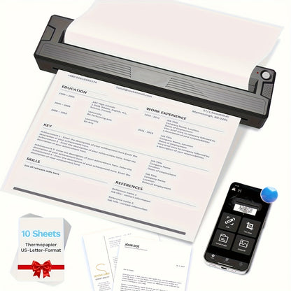 Portable Wireless Thermal Inkless Printer for Travel – 2026 Upgraded, Prints 8.5"x11" Letter, Legal, A4 & A5, Compatible with iPhone, Android & Laptop, Includes 10 Sheets Folded Thermal Paper – Black