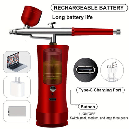 Cordless Airbrush Kit with Compressor Rechargeable 0.3mm Nozzle 3-Speed Pressure – Portable Airbrush Set for Makeup, Nail Art, Cake Decorating, Model Painting & Body Art
