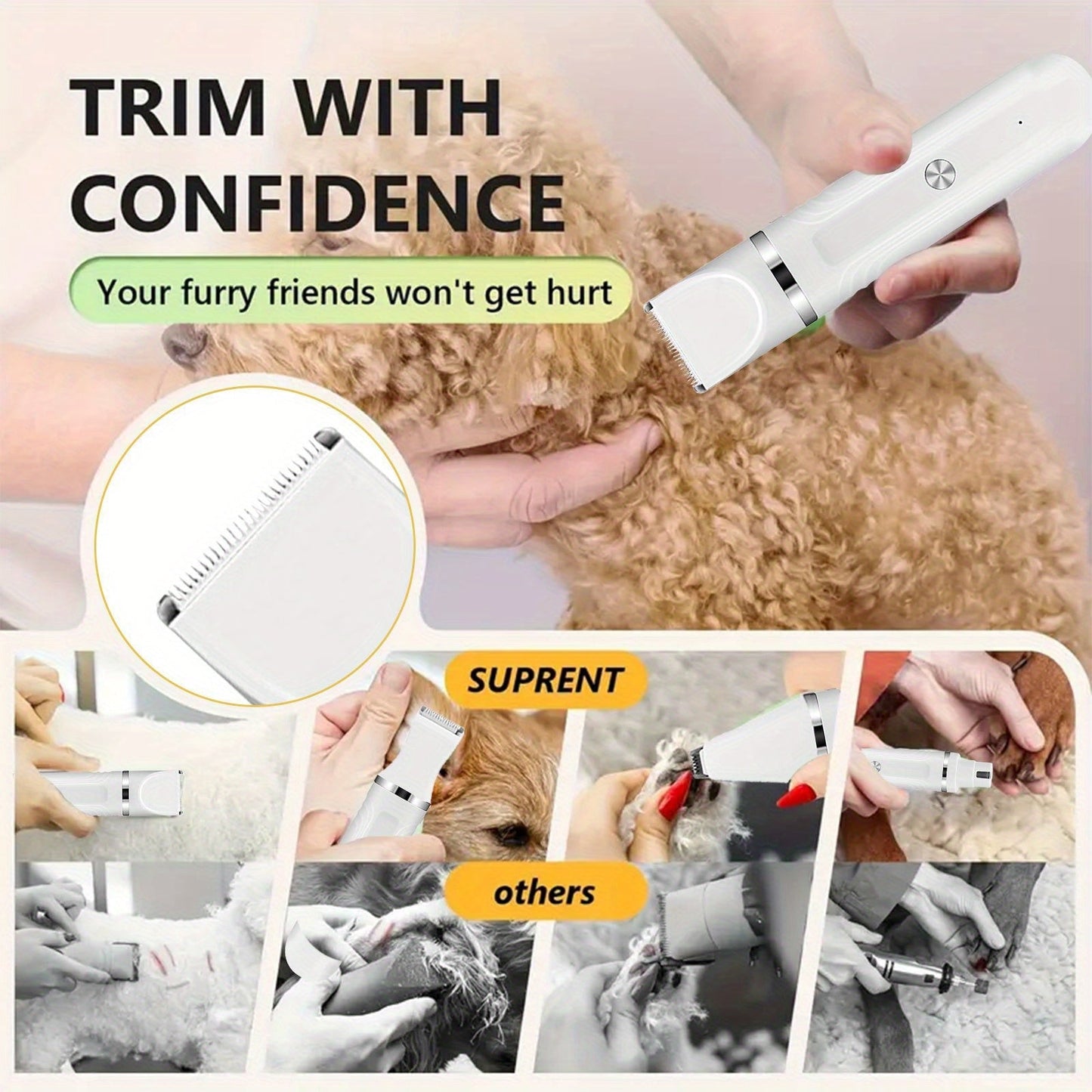 6-in-1 Rechargeable Pet Grooming Kit for Dogs & Cats – Cordless Hair Clipper, Steel Scissors, Comb & Shaver Set for Thick Coats, USB Charging