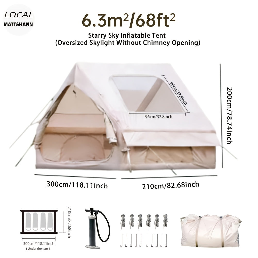Inflatable Camping Tent 4-6 Person – 4-Season Luxury Air Tent with Manual Pump Easy Setup Windproof Glamping House for Family Outdoor Camping