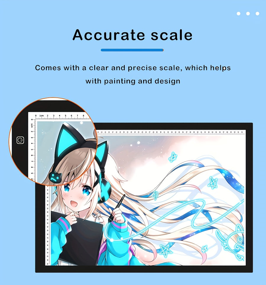 LED Tracing Light Pad Board A2 A3 A4, Dual Light Bar Ultra-Thin Copy Table with 3-Speed Dimming & Eye-Caring No-Grid Surface for Diamond Painting, Sketching & Drawing