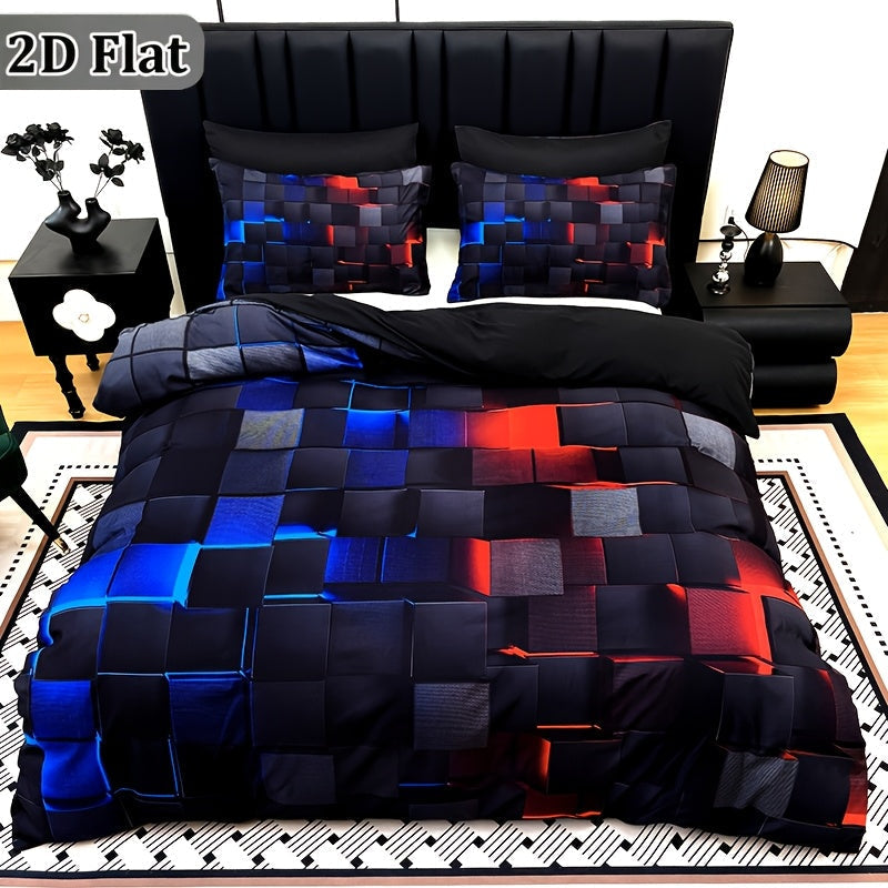 Red & Blue Plaid Duvet Cover Set – 3-Piece Digital Print Bedding, All-Season Quilt Cover with Pillowcases, Twin Full Queen King, Machine Washable, No Filling Included