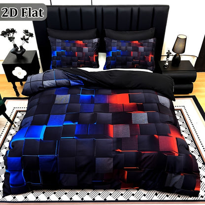 Red & Blue Plaid Duvet Cover Set – 3-Piece Digital Print Bedding, All-Season Quilt Cover with Pillowcases, Twin Full Queen King, Machine Washable, No Filling Included
