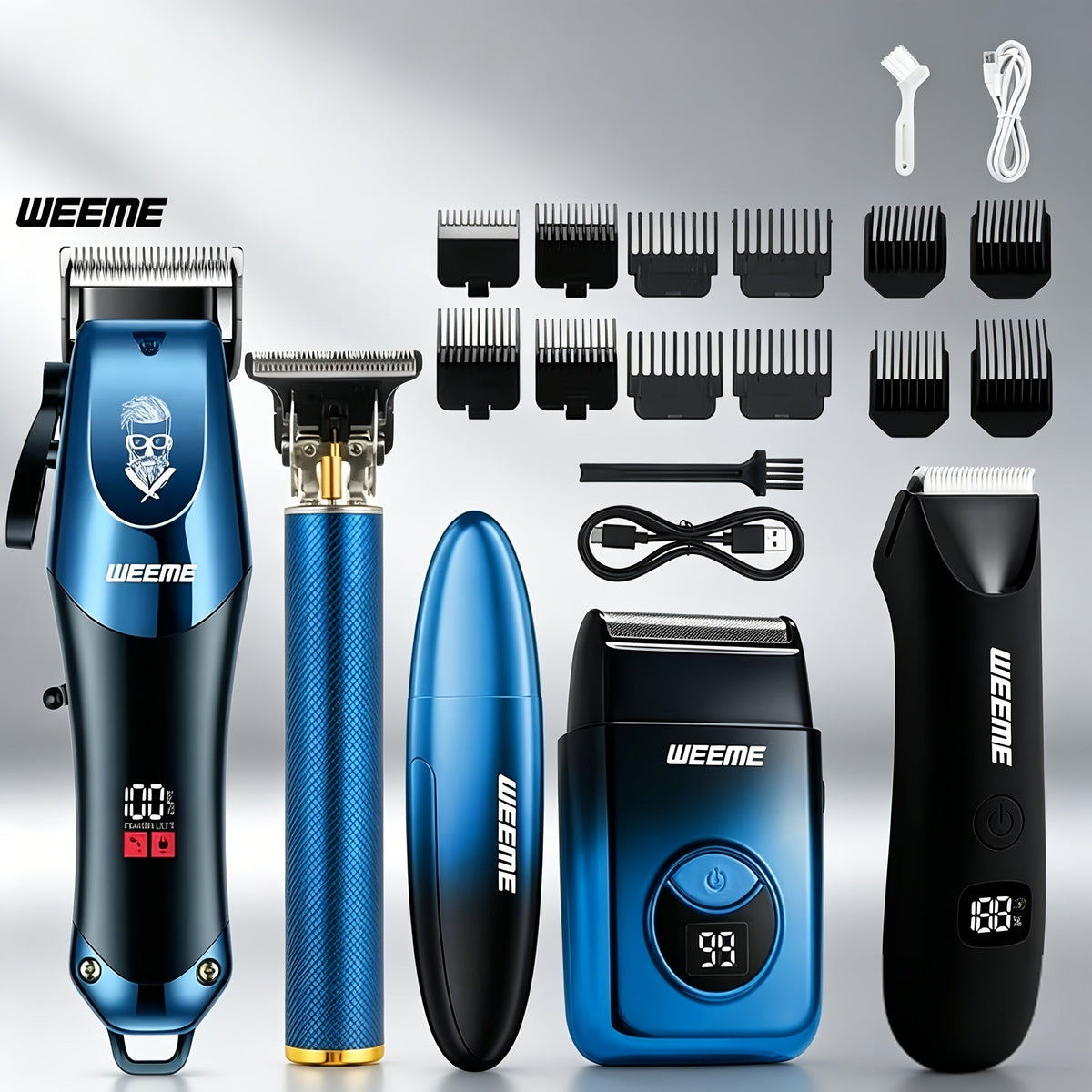 Men's Electric Hair Clipper Grooming Set USB Rechargeable Cordless Nose Hair Trimmer Shaver Kit 2/4/5-Piece Professional Lithium Battery Father's Day Birthday Gift for Men Home Barber