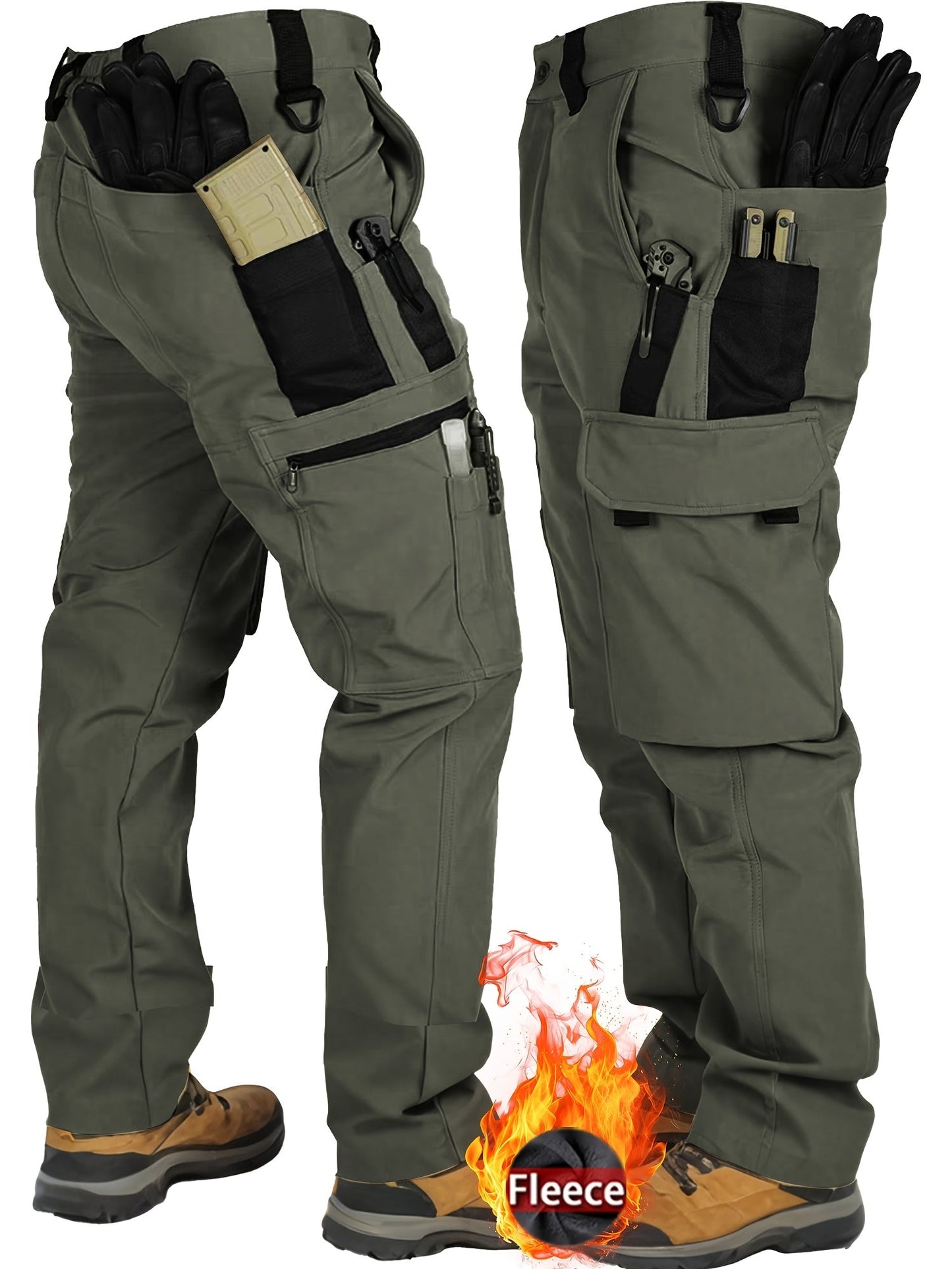 Men's Tactical Winter Pants Heavy-Duty Thickened Insulated Work Pants, 300g/m² 100% Polyester MOLLE System Multi-Pocket Baggy Snow Pants for Hiking Hunting Construction Outdoor