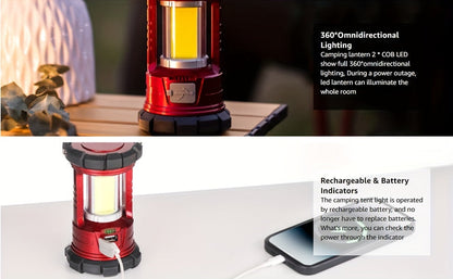 2 Pack Rechargeable Camping Lantern 1500LM LED with Phone Charger, 3 Light Modes, Portable Hurricane Emergency Lantern for Camping, Hiking, Power Outage, Outdoor Survival
