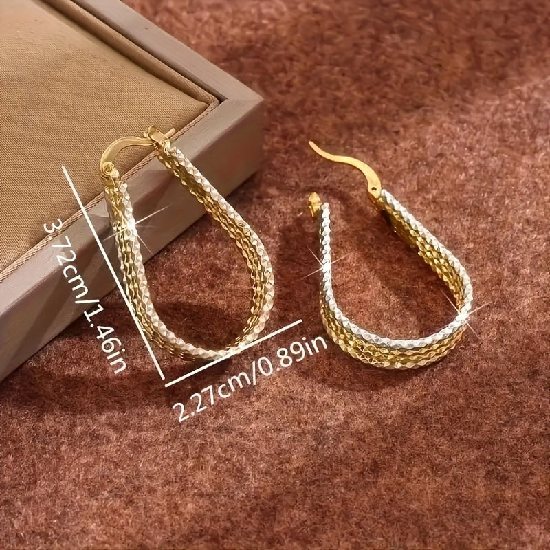 Gold Hoop Earrings for Women Oval Water Droplet Ripple Design Lightweight Golden Copper Dangle Earrings Chic Elegant Jewelry Gift for Her