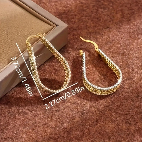 Gold Hoop Earrings for Women Oval Water Droplet Ripple Design Lightweight Golden Copper Dangle Earrings Chic Elegant Jewelry Gift for Her