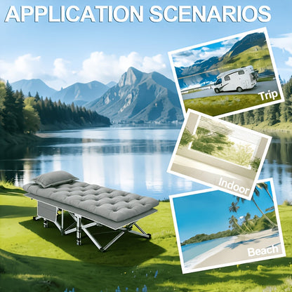 Portable Folding Camping Cot for Adults - Double Layer Oxford Fabric, Heavy Duty 500/600/700 LBS, Foldable Outdoor Camping Bed with Carrying Case for Beach, Nap, Travel, Black & Gray
