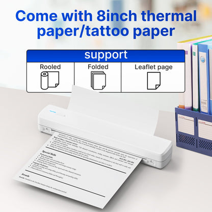 Portable Wireless Thermal Printer A4 Inkless – Compact Travel Printer for iPhone Android Laptop – Supports Letter Folding Roll & Tattoo Transfer Paper – Home Office School
