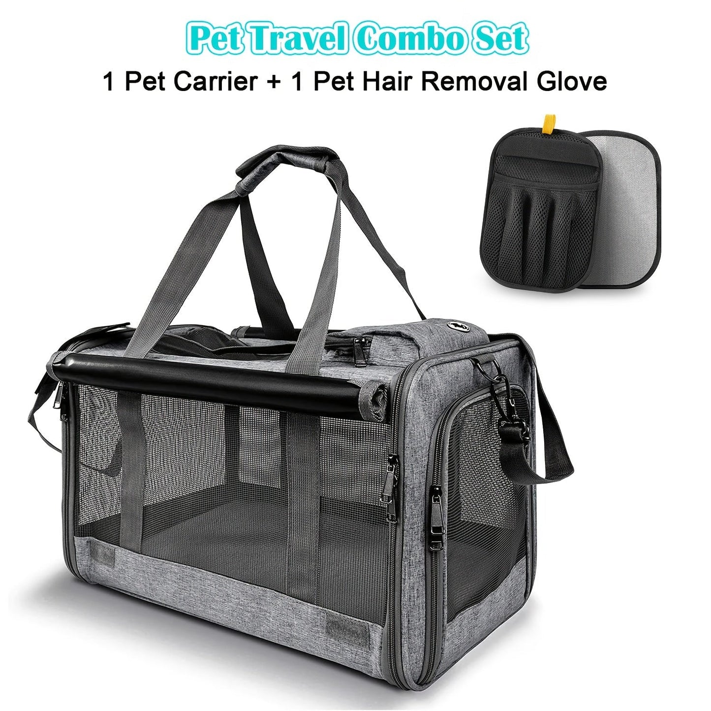 Airline Approved Pet Carrier Soft Sided – Breathable Collapsible Travel Bag for Cats & Small Dogs with Accessories Bundle Collar Bowls or Pet Glove 10 Colors Pink Blue Black Gray Navy Green Orange