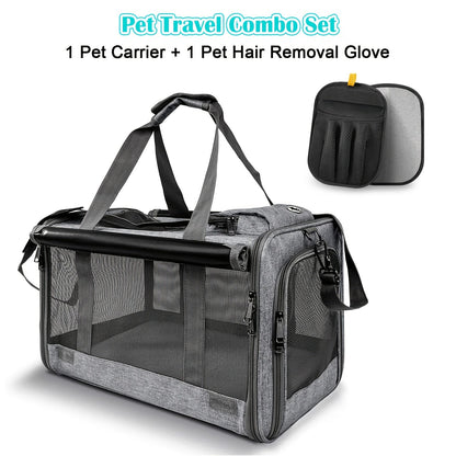 Airline Approved Pet Carrier Soft Sided – Breathable Collapsible Travel Bag for Cats & Small Dogs with Accessories Bundle Collar Bowls or Pet Glove 10 Colors Pink Blue Black Gray Navy Green Orange