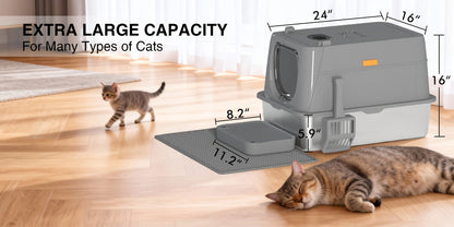Oversized Enclosed Stainless Steel Cat Litter Box with Lid, Collapsible Anti-Splash Covered Indoor Cat Toilet with Front Flap Door & Superior Odor Control