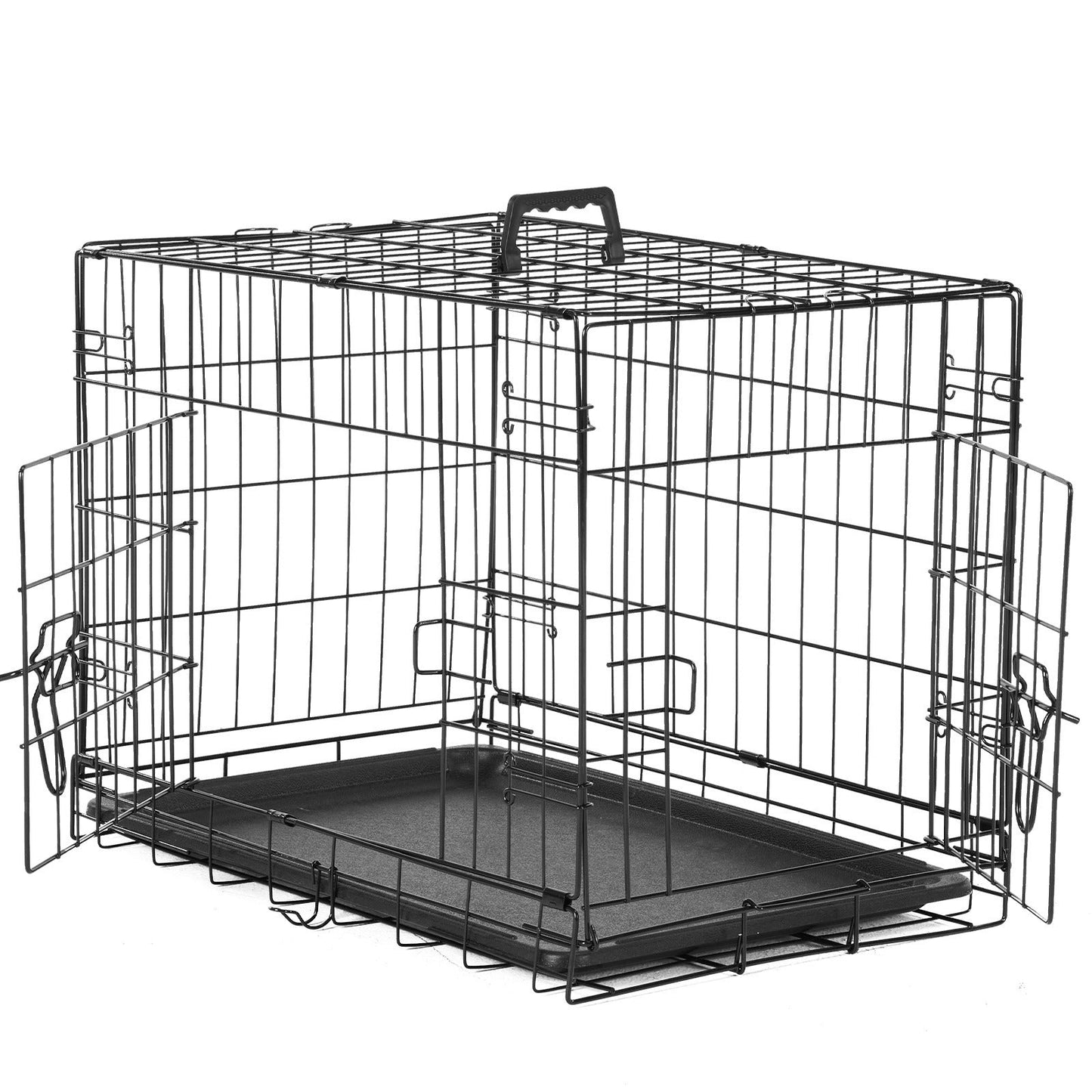 Folding Wire Dog Crate with Divider & Leak-Proof Tray – Double Door Collapsible Metal Kennel for Small, Medium & Large Dogs, Indoor, Outdoor & Travel Use