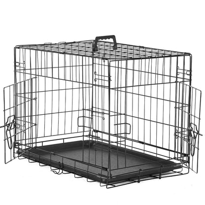 Folding Wire Dog Crate with Divider & Leak-Proof Tray – Double Door Collapsible Metal Kennel for Small, Medium & Large Dogs, Indoor, Outdoor & Travel Use