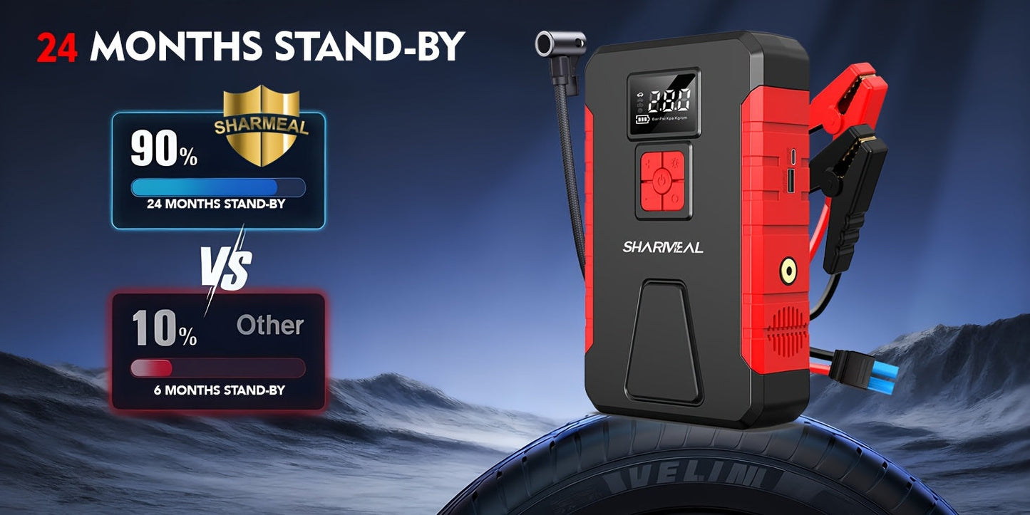 Portable Jump Starter 15000A-19000A Peak | 17-in-1 with 350PSI Air Compressor, 12V Car Battery Charger, LED Light, Digital Display – Emergency Kit for Cars, Trucks & SUVs