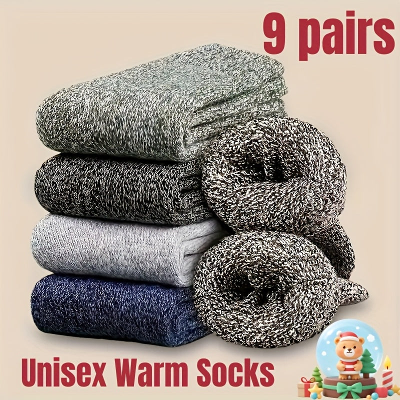 Thermal Hiking Socks 9 Pairs Unisex Thick Warm Terry Socks for Men Women Multi-Color Winter Boot Socks Cold Weather Arch Support Reinforced Toe Breathable Cozy Casual Bed Socks US Size 6-10