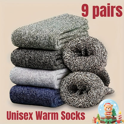 Thermal Hiking Socks 9 Pairs Unisex Thick Warm Terry Socks for Men Women Multi-Color Winter Boot Socks Cold Weather Arch Support Reinforced Toe Breathable Cozy Casual Bed Socks US Size 6-10