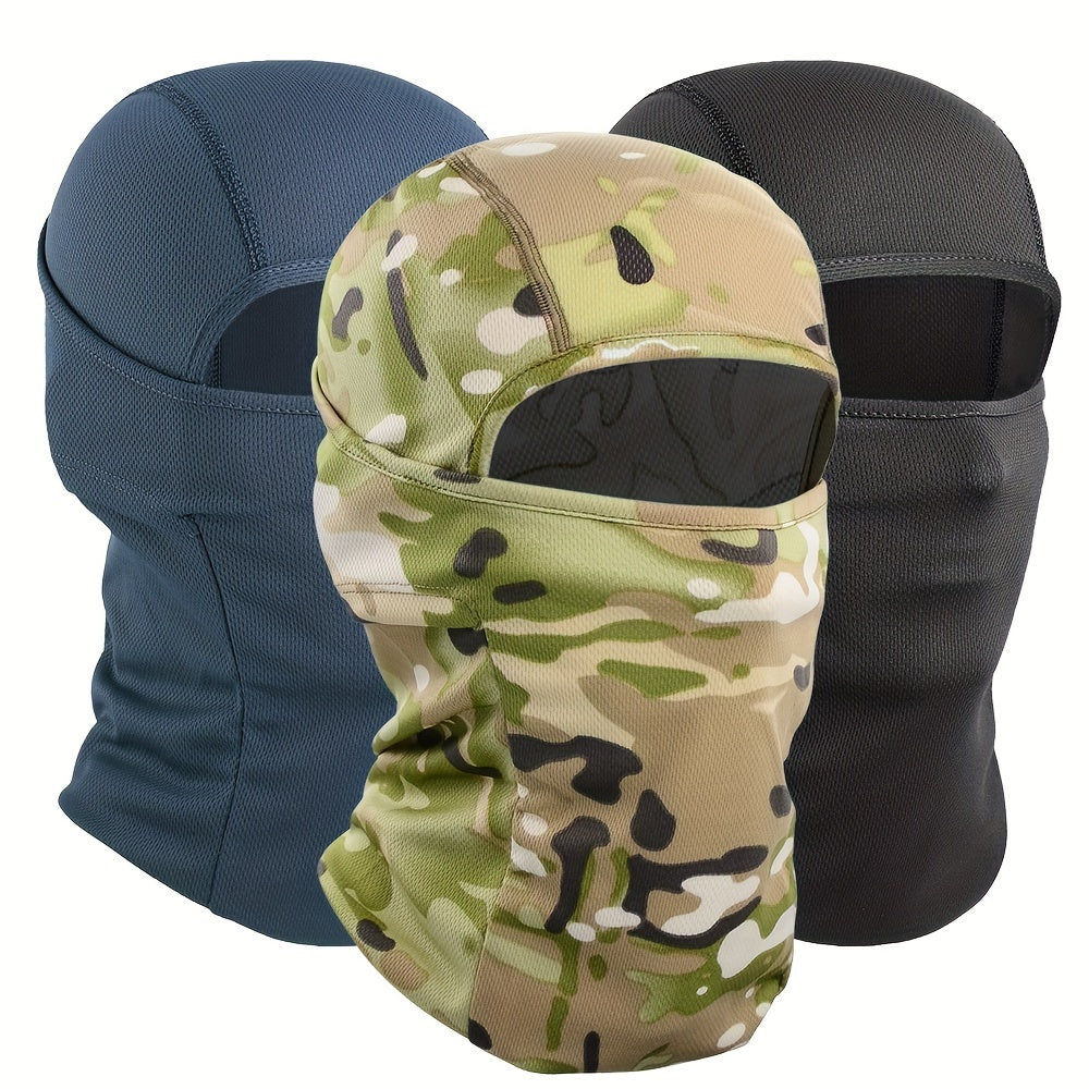 3 Pack Men's Balaclava Face Mask Windproof Moisture-Wicking Breathable Polyester Ski Hood for Outdoor Sports Cycling Fishing Hiking Hunting – Camouflage & Solid Colors All-Season Headwear