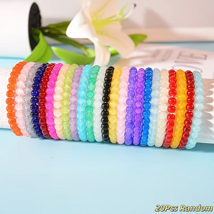 20pcs Boho Glass Bead Bracelet Set for Women – 8mm Handcrafted Colorful Elastic Stackable Bangles, Multi-Layer Beach Summer Jewelry, Perfect for Vacation Party Casual Daily Wear Gift