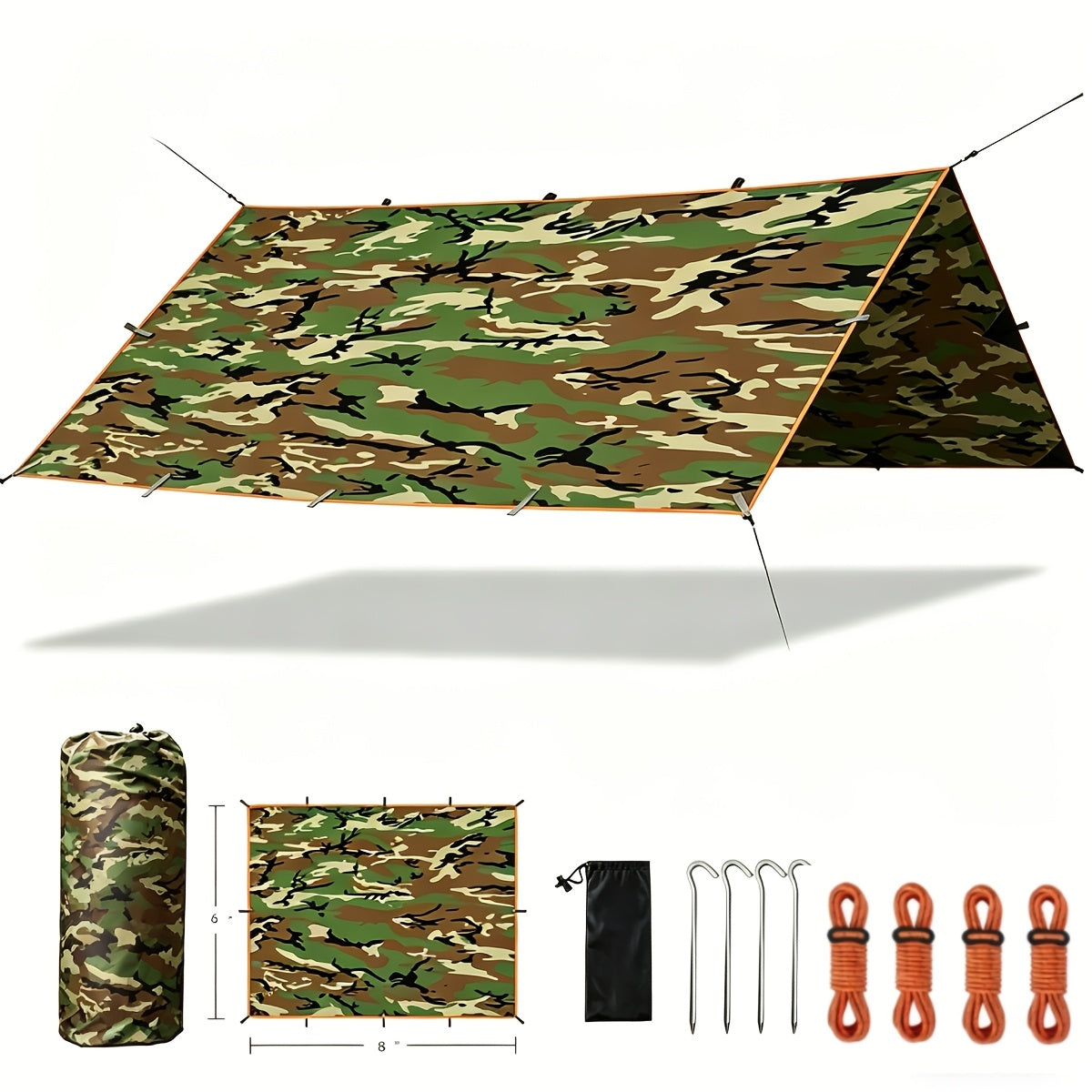 Outdoor Camping Tarp Canopy with UV Protection & Alloy Bracket – Portable Foldable 4-Person Shelter for Backpacking, Hiking, Garden & Outdoor Survival | All-Season Camping Awning