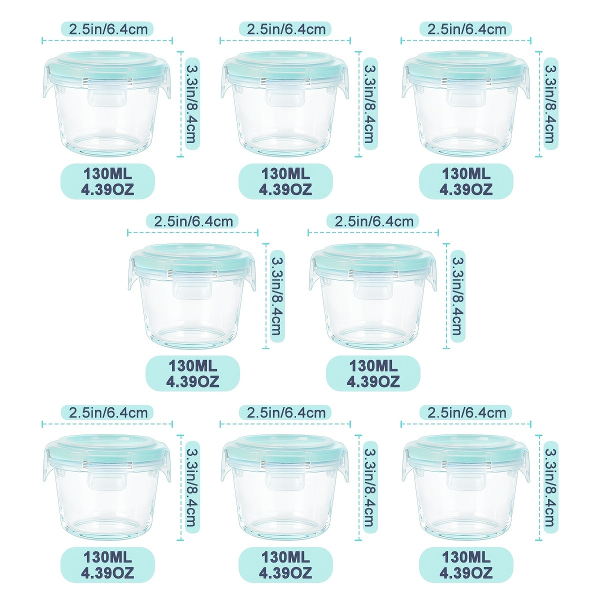 Glass Food Storage Containers with Lids 16-Piece Set (8 Containers + 8 Lids), Airtight Meal Prep Containers Microwave Oven Freezer Safe, Lunch Boxes for Salads Fruits Vegetables Sandwiches Leftovers
