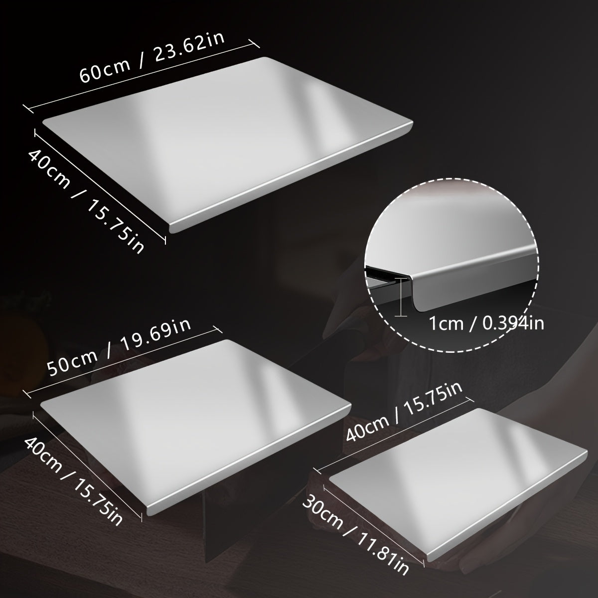 304 Stainless Steel Cutting Board – Rust-Proof Butcher Block Kitchen Prep Board, Easy to Clean, Available in 3 Sizes (15.75”×11.81”, 19.69”×15.75”, 23.62”×15.75”)