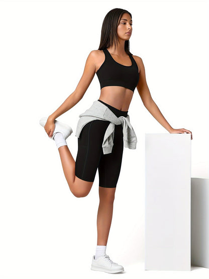 Women's High Waist Biker Shorts with Tummy Control & Pocket – Stretch Knit Polyester Athletic Shorts for Gym, Workout, Yoga, Cheerleading & Casual Wear, Sizes XS–XXL