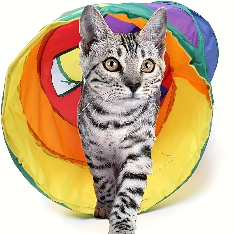 Collapsible Cat Tunnel with Ball & Peek Holes – 3-Way S-Shaped Foldable & Connectable Rainbow Tube Toy for Indoor Cats & Kittens, Customizable Play Layout