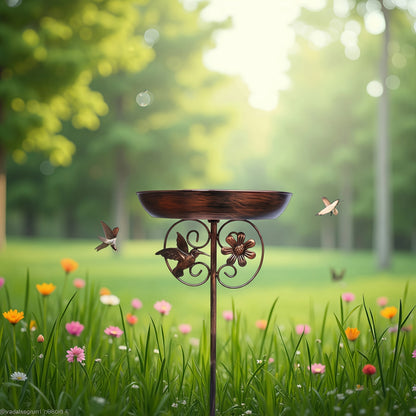 Metal Outdoor Bird Bath and Feeder Set Sunflower Design 5-Claw Stake Base Weather-Resistant Garden Decor for Backyard Courtyard Terrace Patio