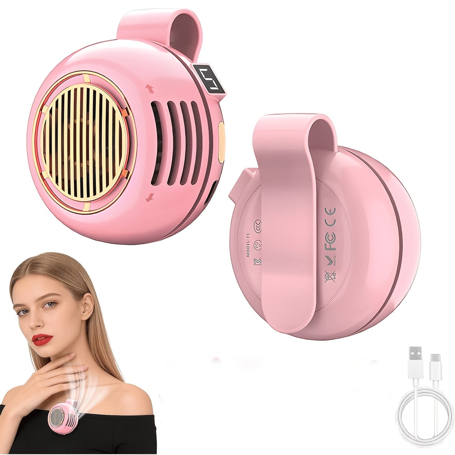 Mini Clip-On Bladeless Neck Fan USB Rechargeable 3-Speed 360° Airflow Portable Hands-Free Waist Hanging Cooling Fan for Hiking Camping Travel Golf Sports Outdoor